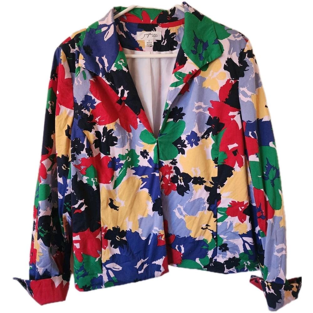 VTG 8Os JOSEPHINE STUDIO Blazer Jacket Size 12 Primary Colors Floral Lined